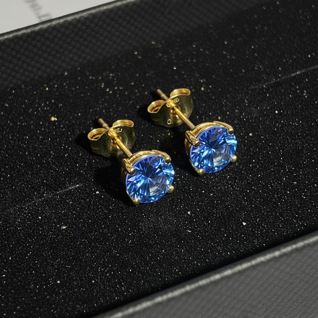 Blue CZ Gold Stud Earrings – V2 Gold Dust