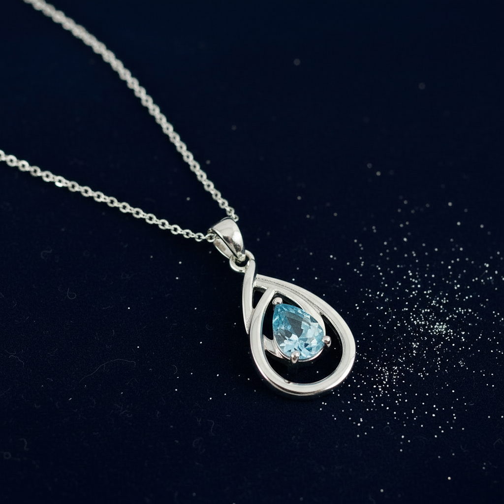Blue CZ Teardrop Pendant — V2 Revised