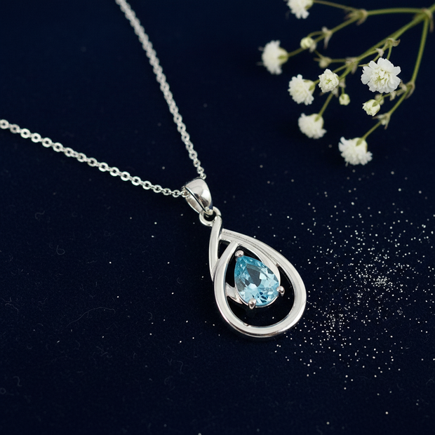Blue CZ Teardrop Pendant — V3 Silver Dust + Floral