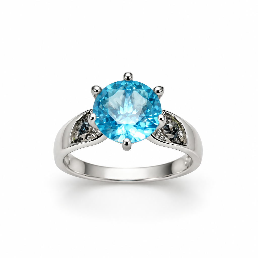925 Silver Round Blue Cubic Zirconia Solitaire Ring