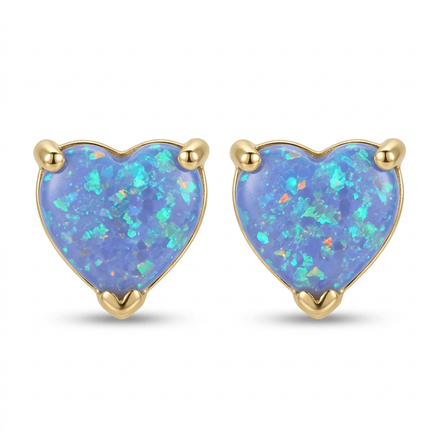 18ct Gold 6mm Blue Opal Heart Stud Earrings