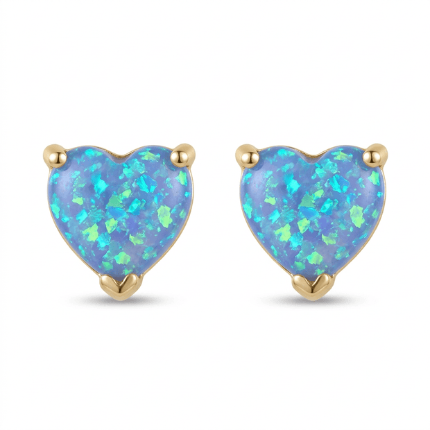 18ct Gold 6mm Blue Opal Heart Stud Earrings