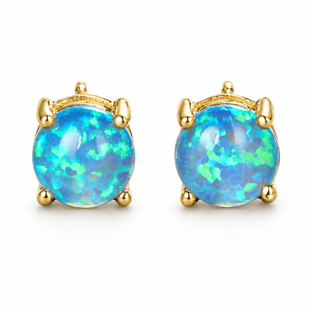 Women's 6mm 18ct Gold Blue Opal Stud Earrings
