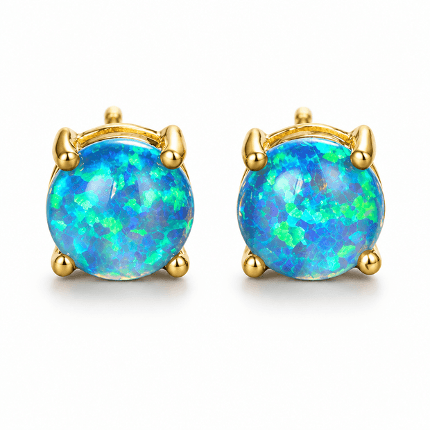 Women's 6mm 18ct Gold Blue Opal Stud Earrings