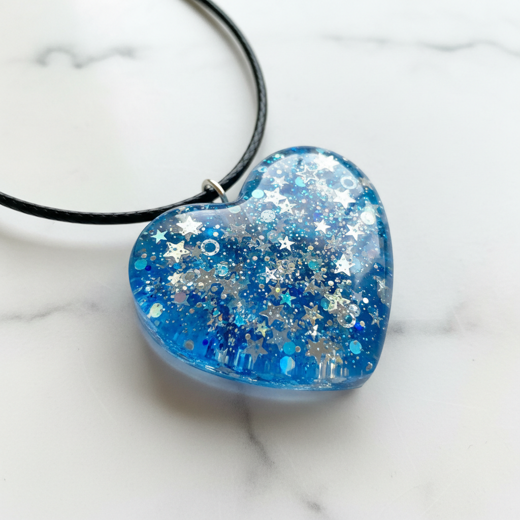 Blue Resin Heart Glitter Pendant