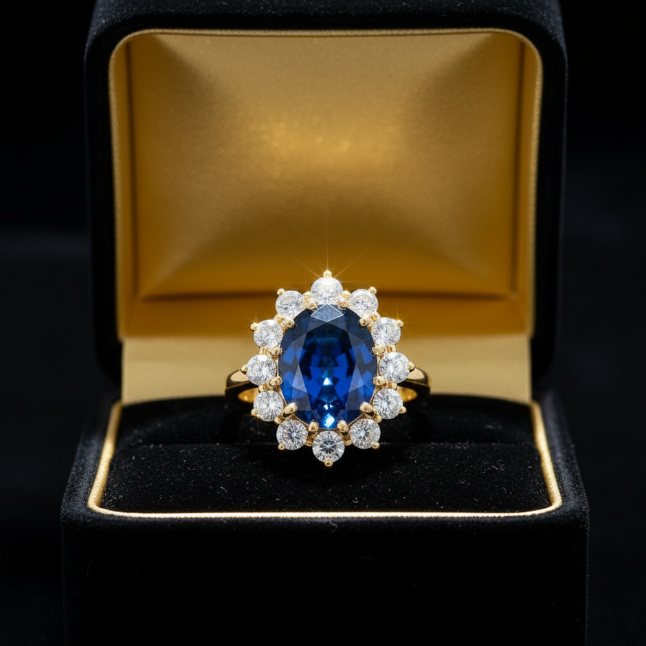 Blue Sapphire Cluster Ring – Gift Box