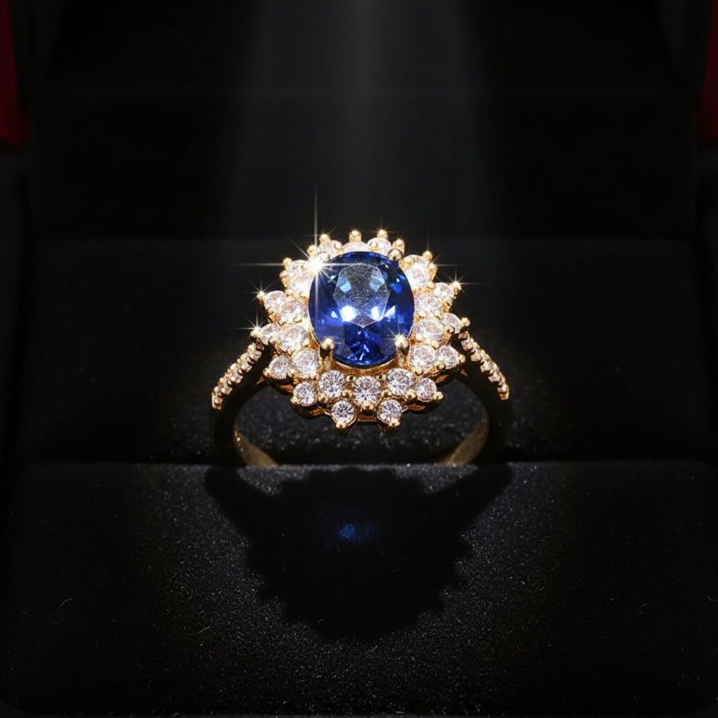 Blue Sapphire CZ Halo Ring — V1 Max Sparkle