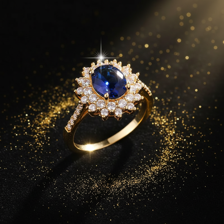 Blue Sapphire CZ Halo Ring — V2 Redo