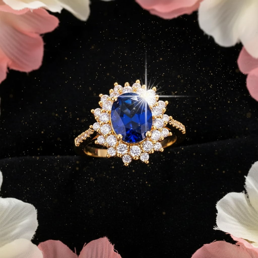 Blue Sapphire CZ Halo Ring — V3 Maximum Pop