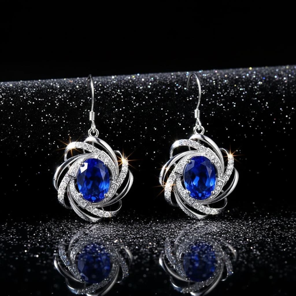 Blue Sapphire Earrings - Black Velvet