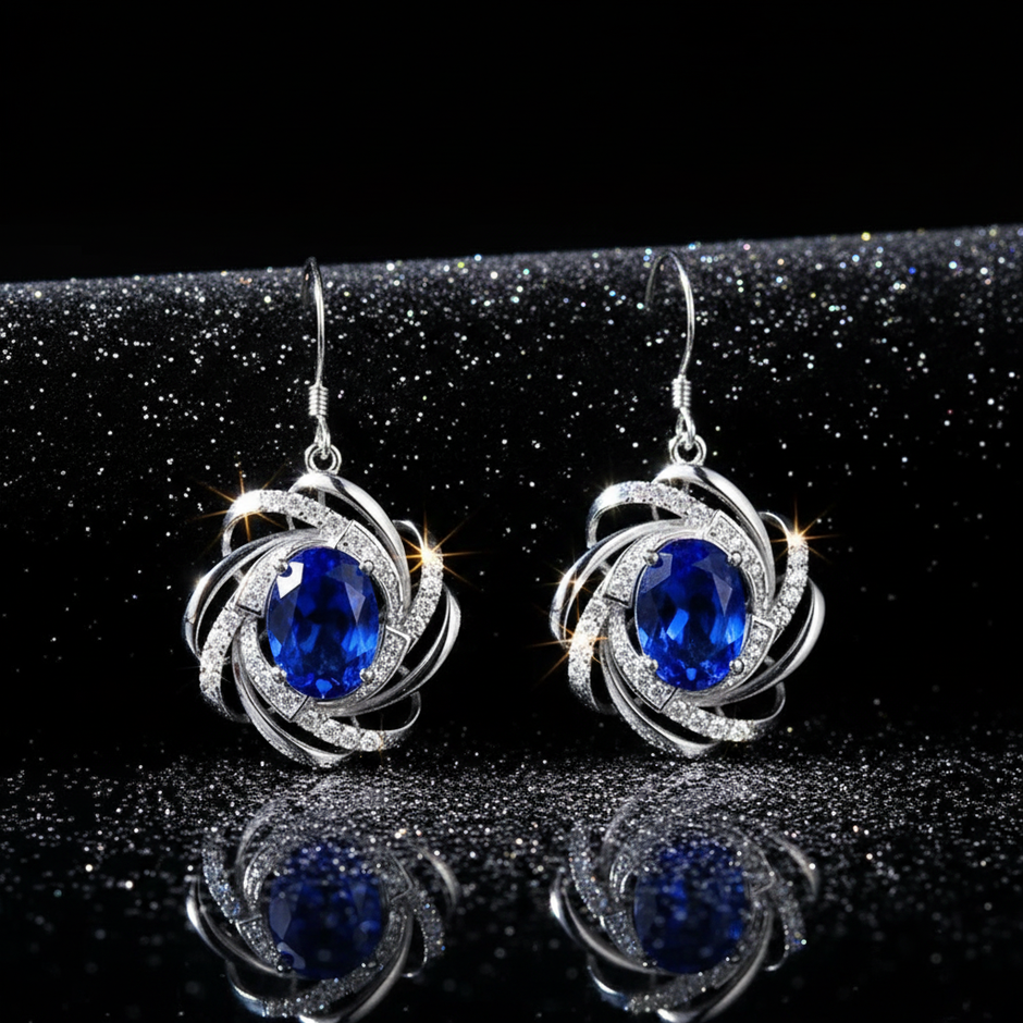 Blue Sapphire Earrings - Black Velvet