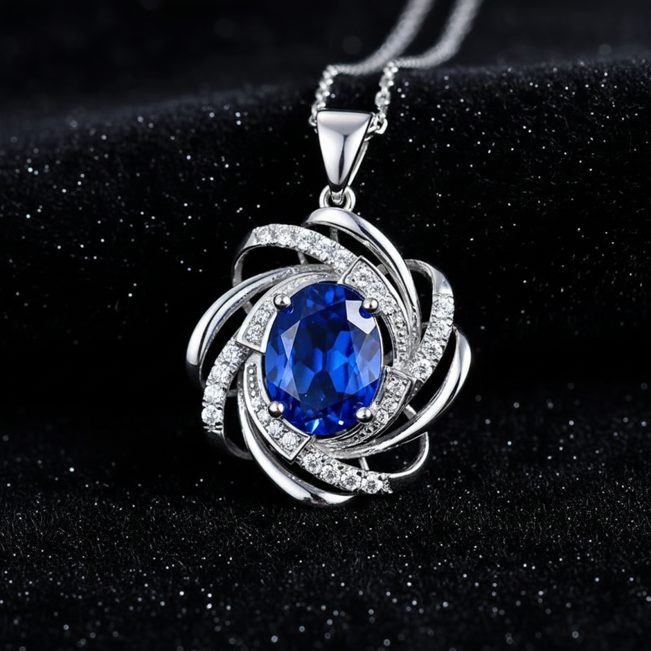 Blue Sapphire Pendant - Black Velvet