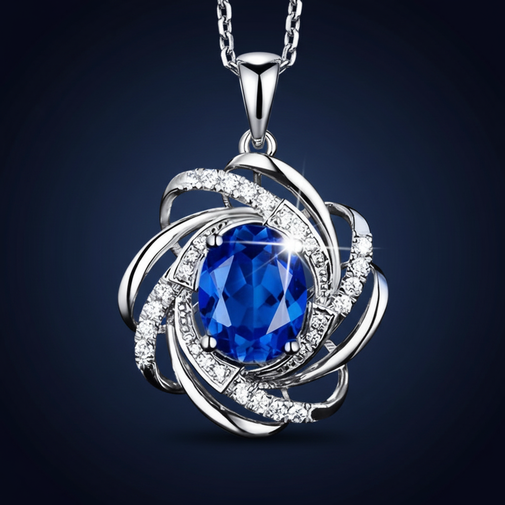 Blue Sapphire Pendant - Navy Gradient