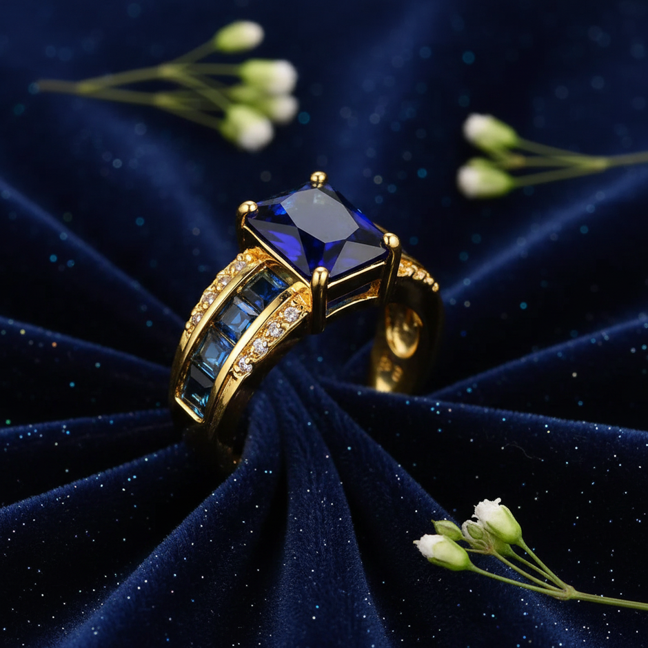 Blue Sapphire Ring - Navy Greenery Vivid