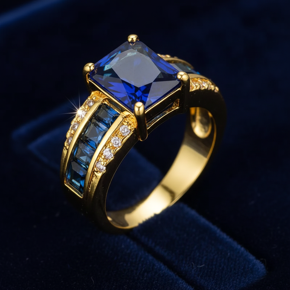 Blue Sapphire Ring - Navy Vivid