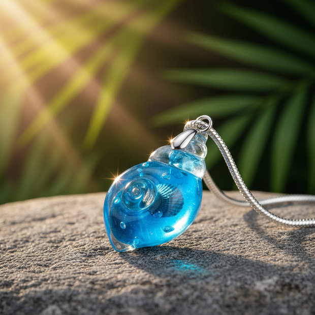 Blue shell charm close-up with visible interior details - v2
