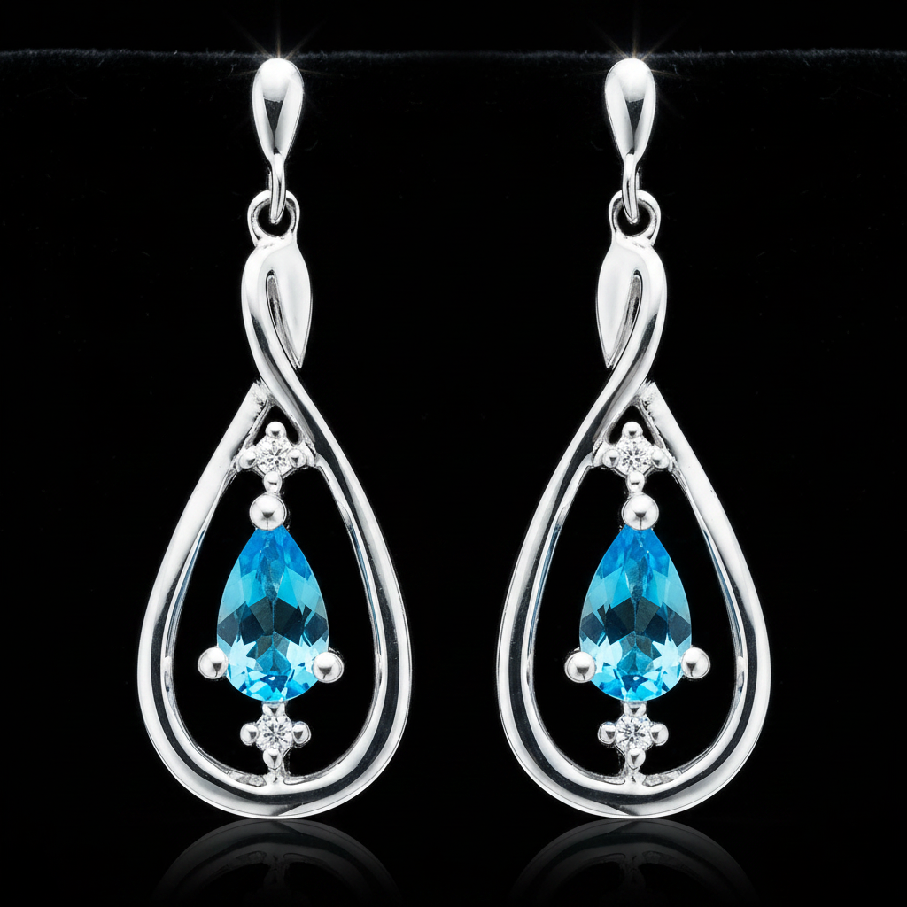Blue Topaz & Diamond Drop Earrings – V1 Clean