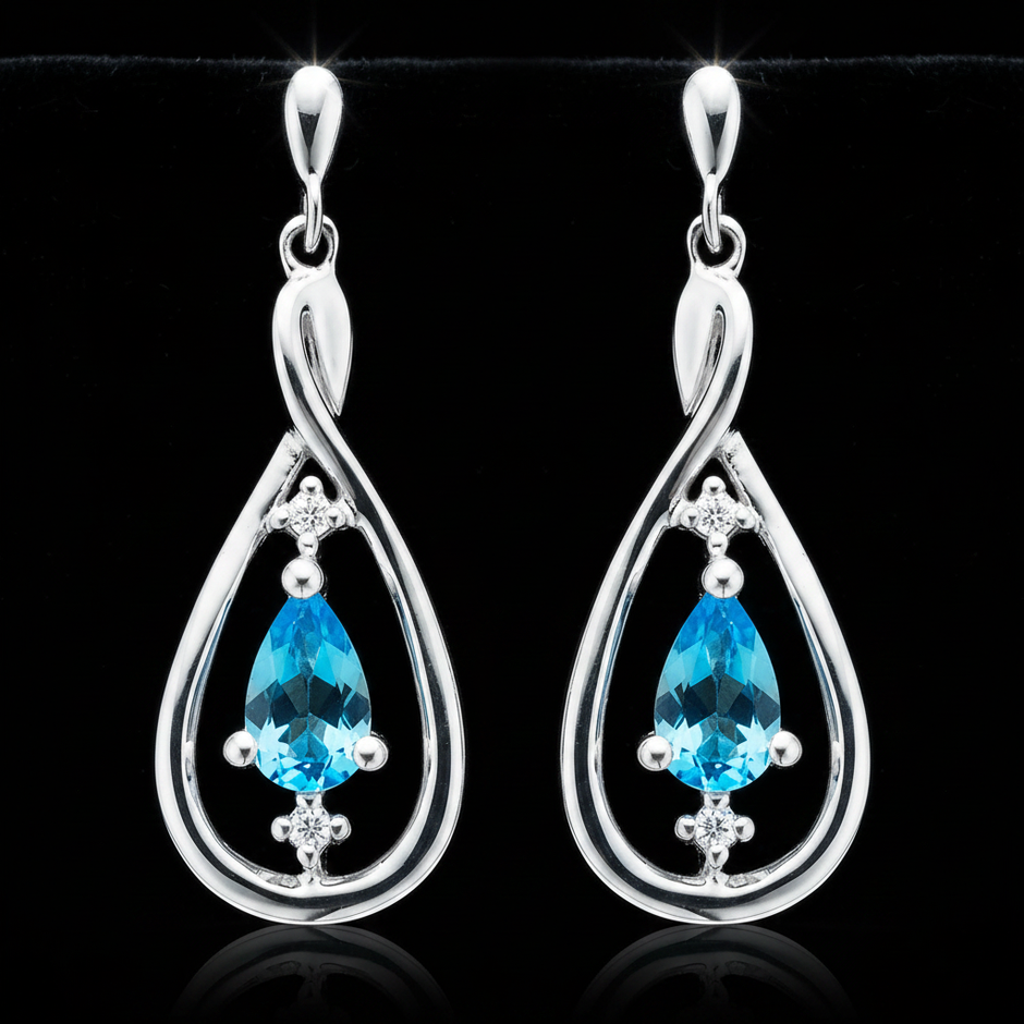 Blue Topaz & Diamond Drop Earrings – V1 Clean