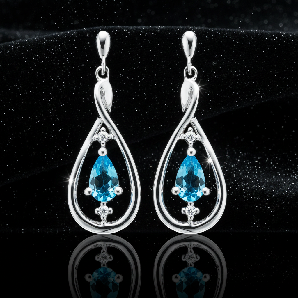 Blue Topaz & Diamond Drop Earrings – V2 Dust