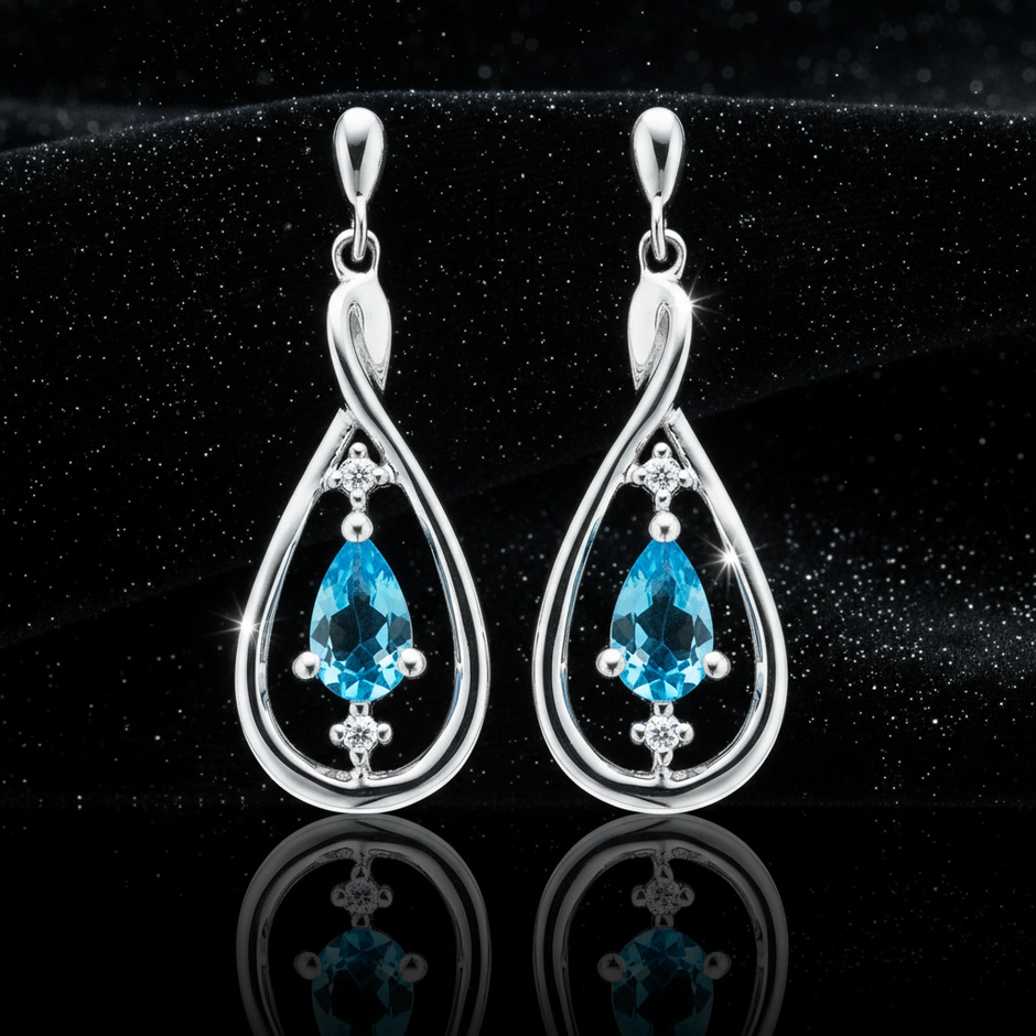 Blue Topaz & Diamond Drop Earrings – V2 Dust
