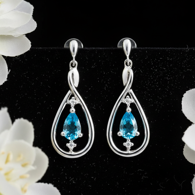 Blue Topaz & Diamond Drop Earrings – V3 Dust + Florals