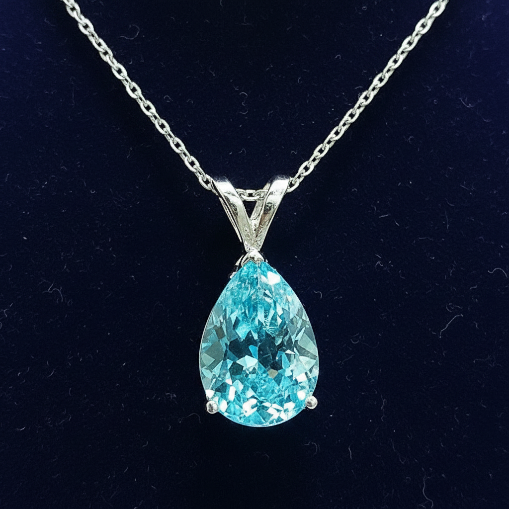 Blue Topaz Pear Pendant - Navy Clean