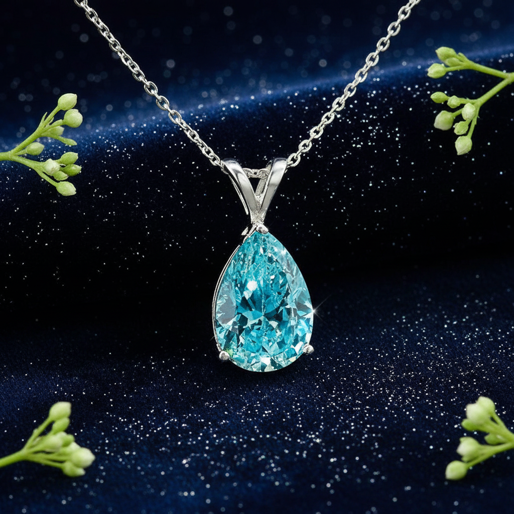 Blue Topaz Pear Pendant - Navy Greenery