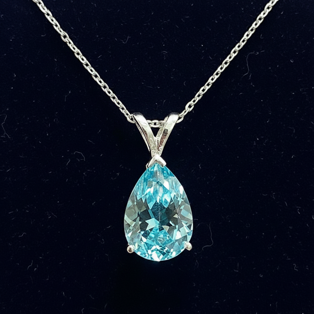 Blue Topaz Pear Pendant - Navy Minimal
