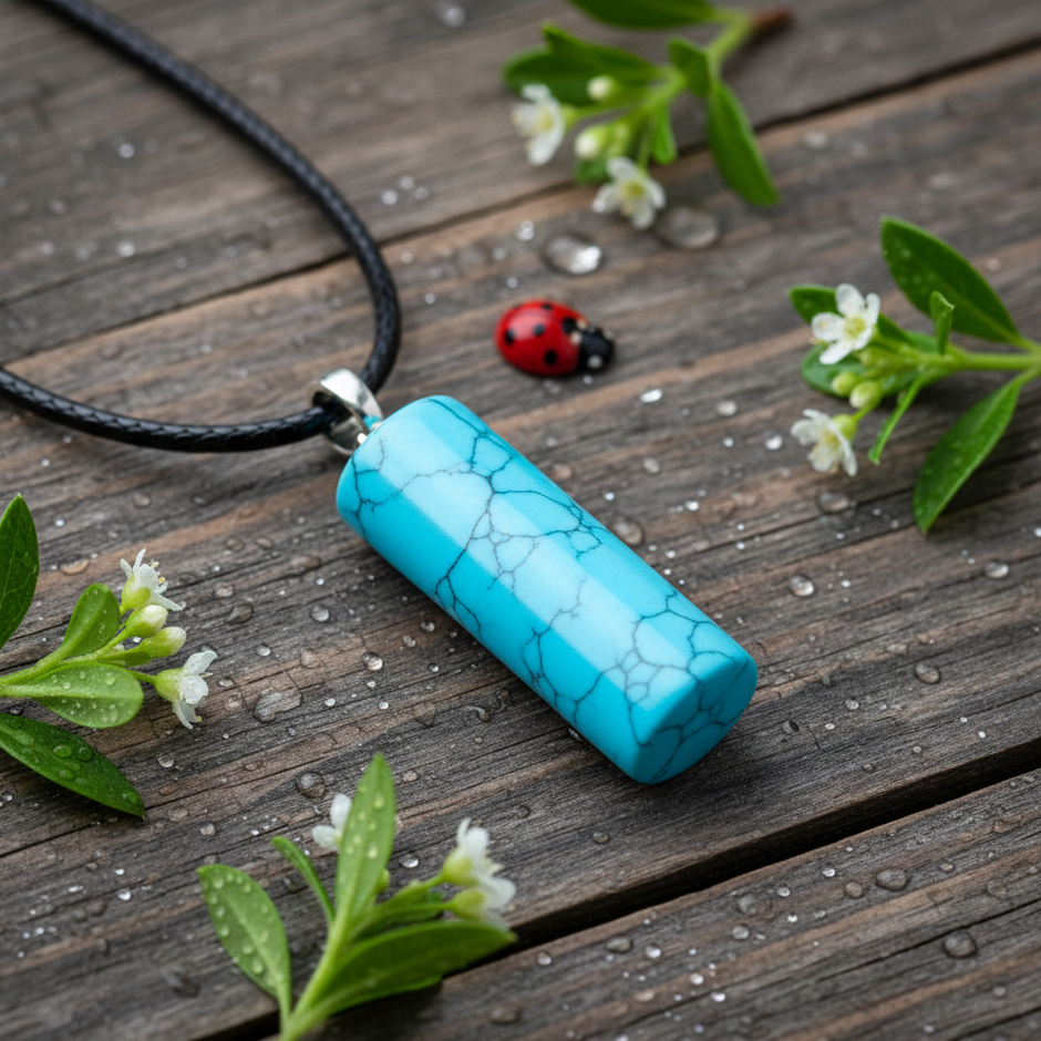 Blue Turquoise Howlite Cylinder Pendant