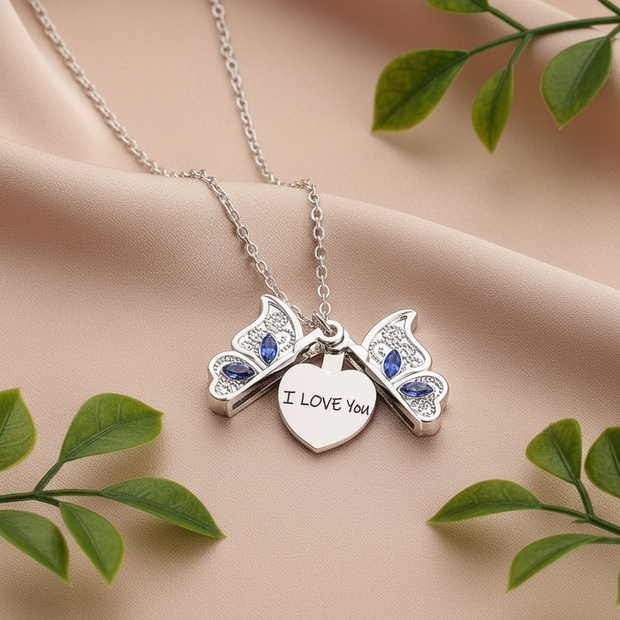 Butterfly Necklace - Champagne Silk with Greenery