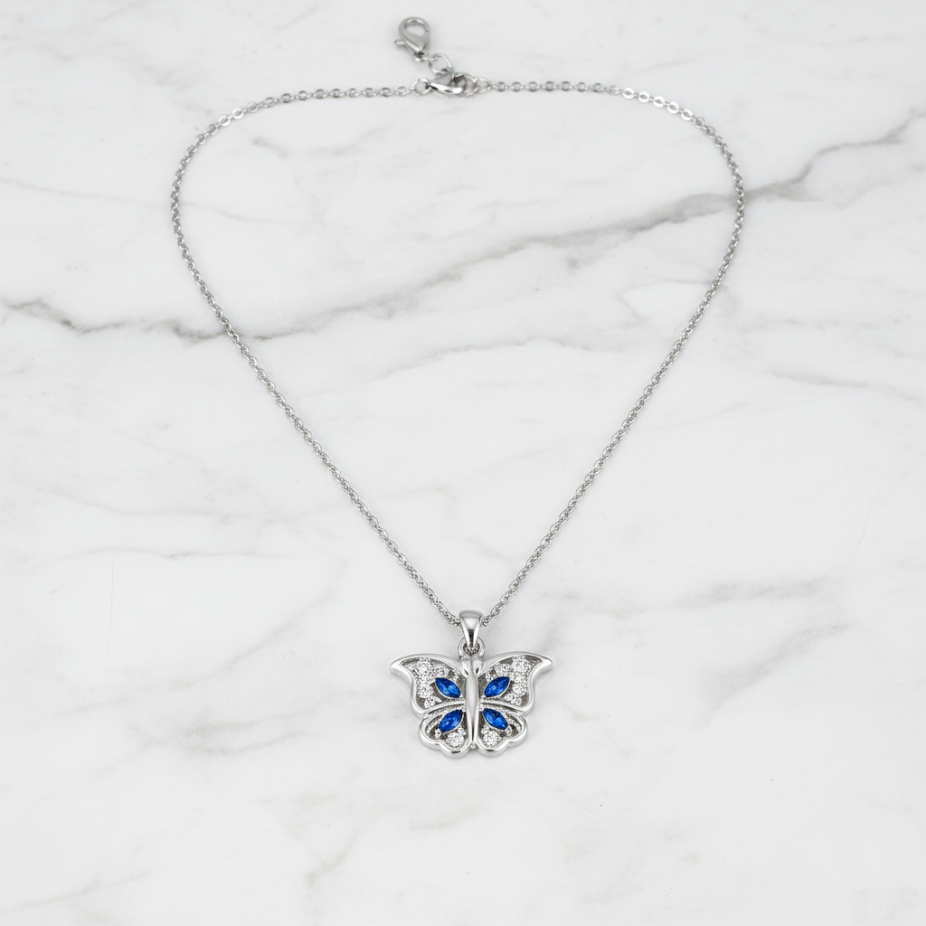Butterfly Necklace - White Marble