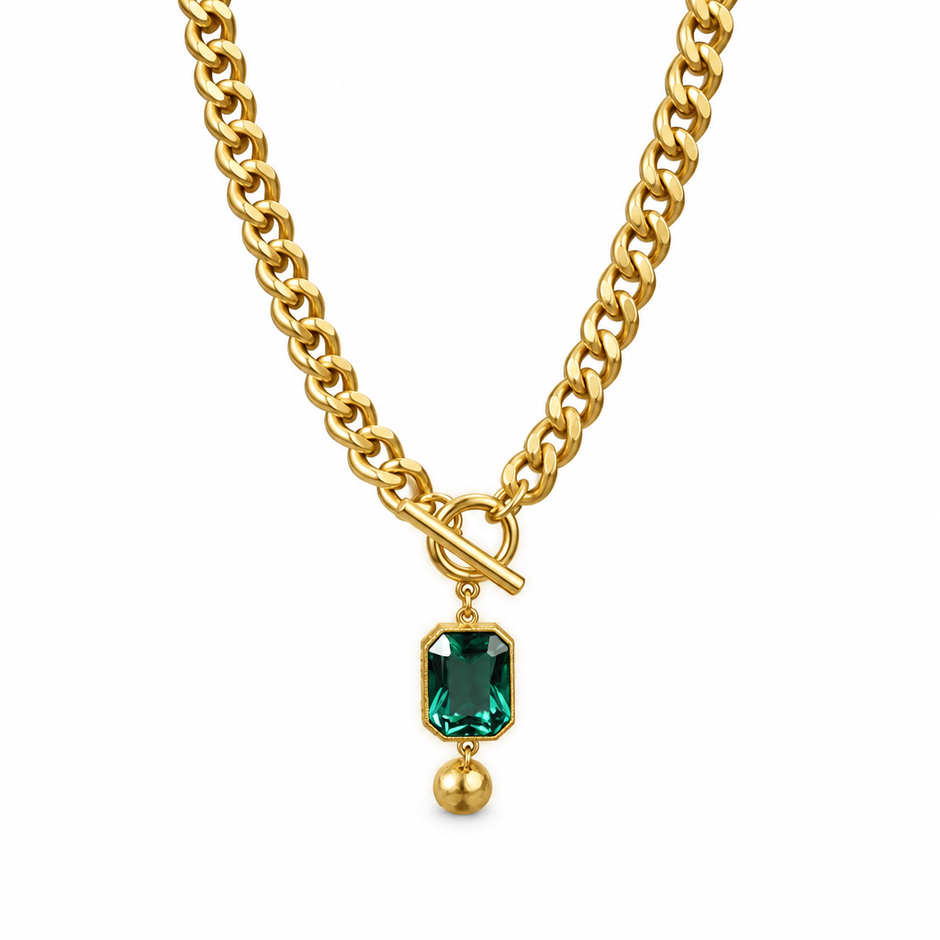 Chunky emerald necklace on white, image 1