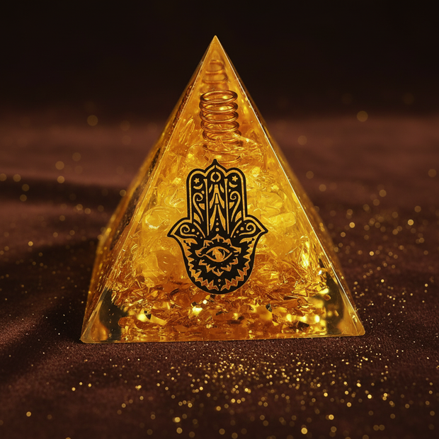 Citrine Hamsa Pyramid - Clean Front
