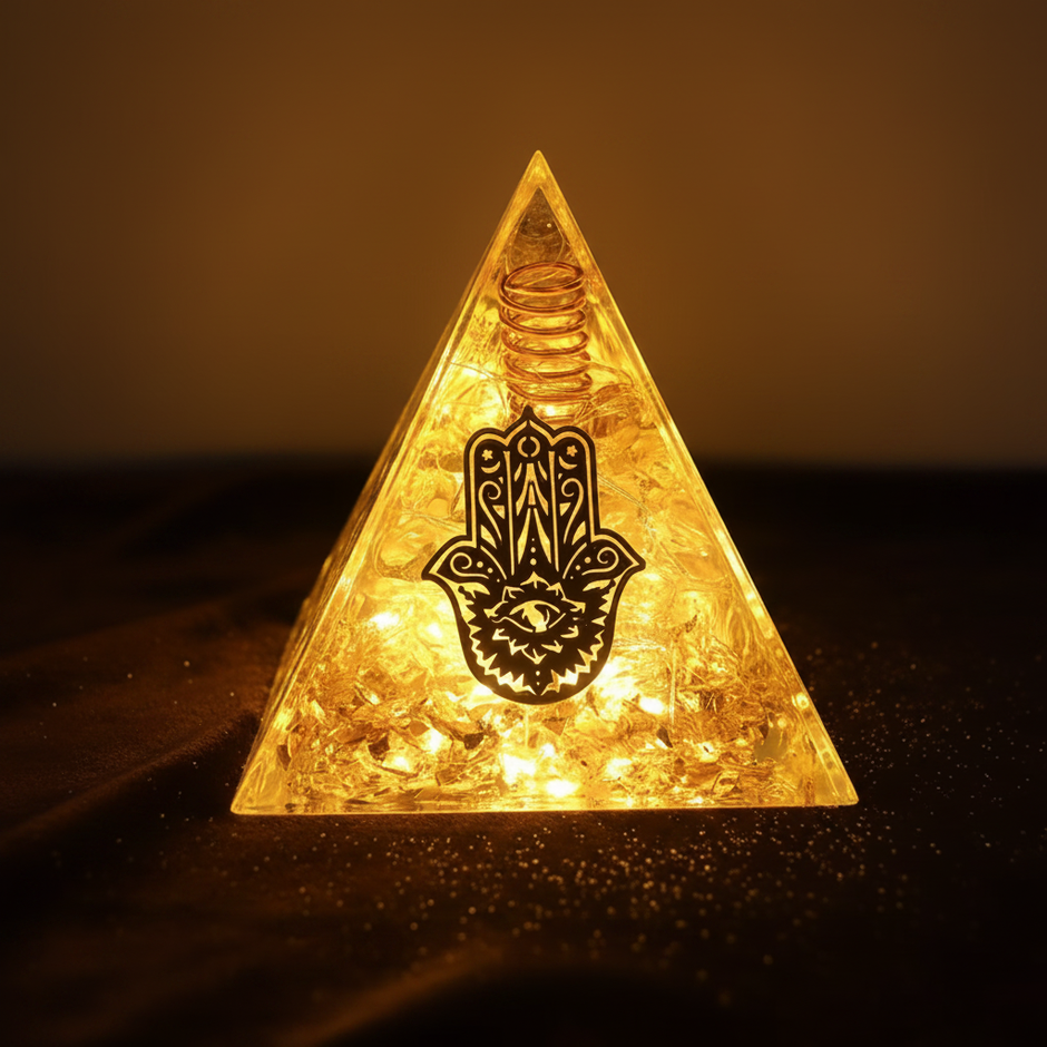 Citrine Hamsa Pyramid - Glowing