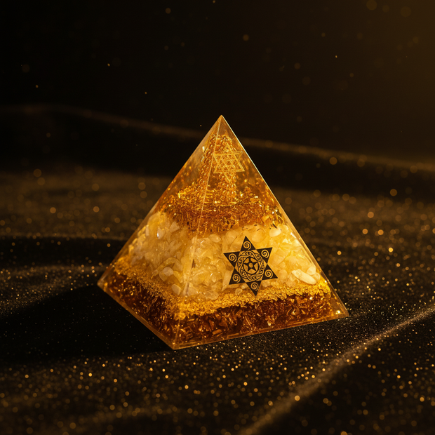 Citrine Merkaba Pyramid - Lifestyle Stand