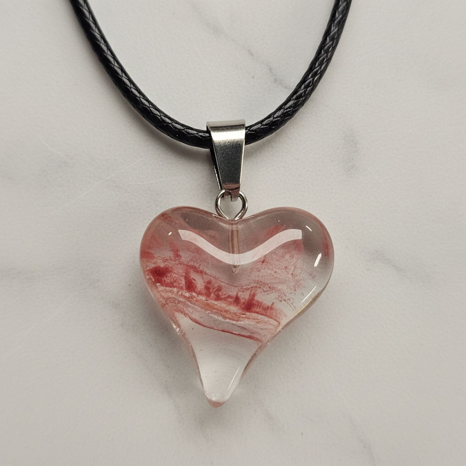 Clear Pink Red Glass Heart Pendant