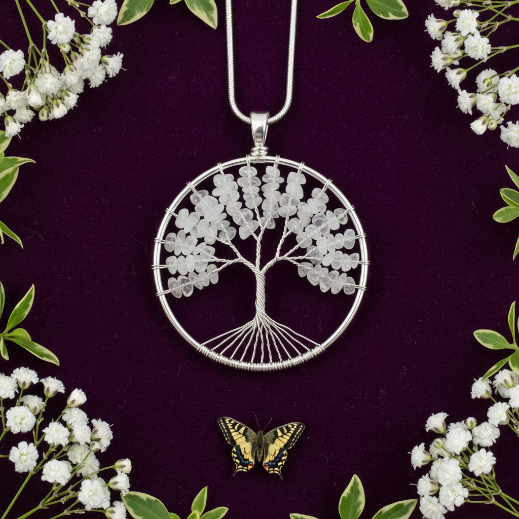 Clear Quartz Tree of Life Pendant - Revised