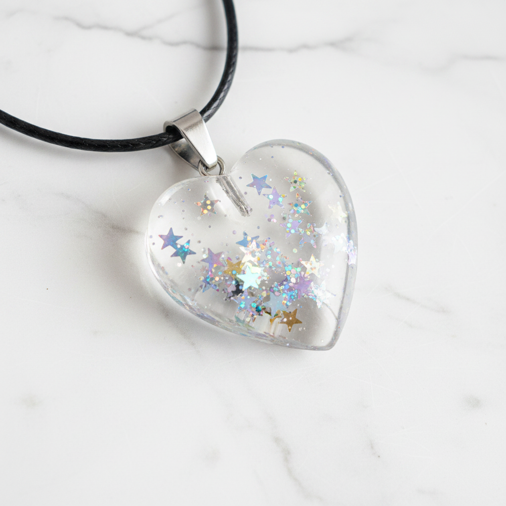 Clear Resin Heart Glitter Pendant