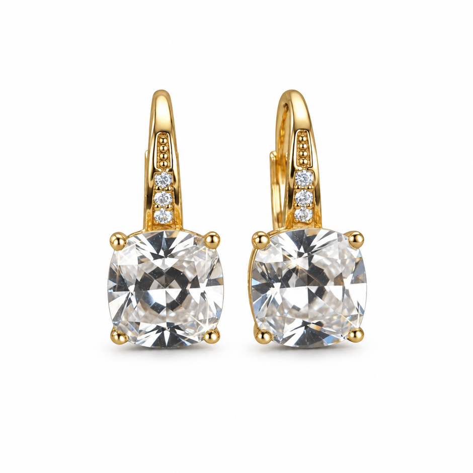 Clear stone earrings on white