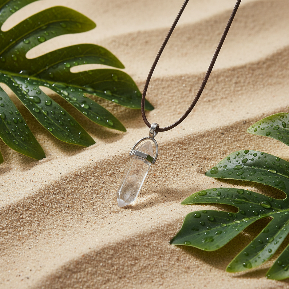 Clear/White Crystal - Natural Cord on Sand
