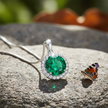 Close-up emerald pendant with enhanced sparkle