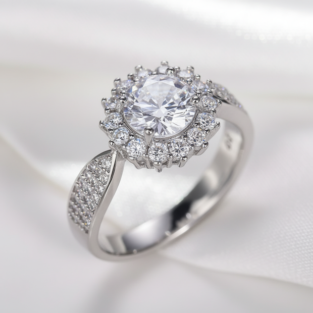 Silver 1ct Moissanite Diamond Cluster Ring