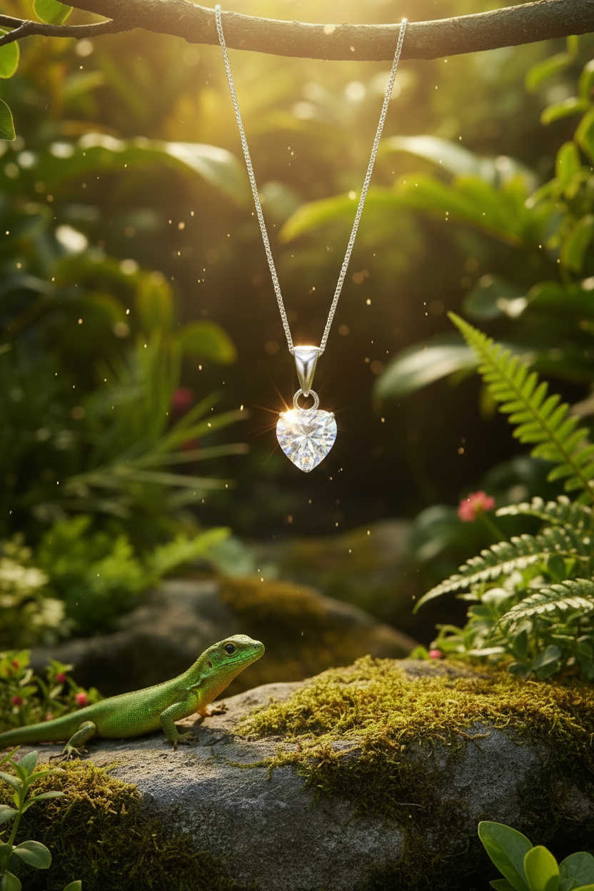 Closer view of necklace on branch