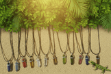 Coloured Crystal Pendant Black Leather Necklace - DP Online