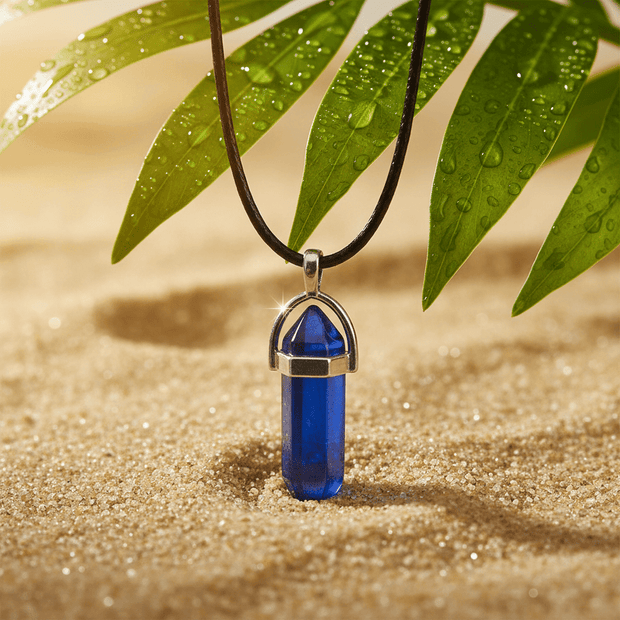 Coloured Crystal Pendant Black Leather Necklace - DP Online