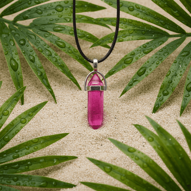 Coloured Crystal Prism Pendant Black Leather Cord Necklace - DP Online