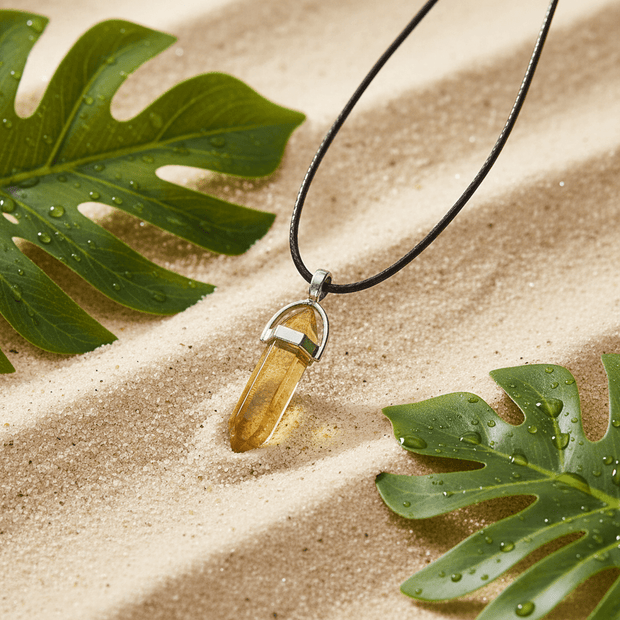 Coloured Crystal Prism Pendant Black Leather Cord Necklace - DP Online