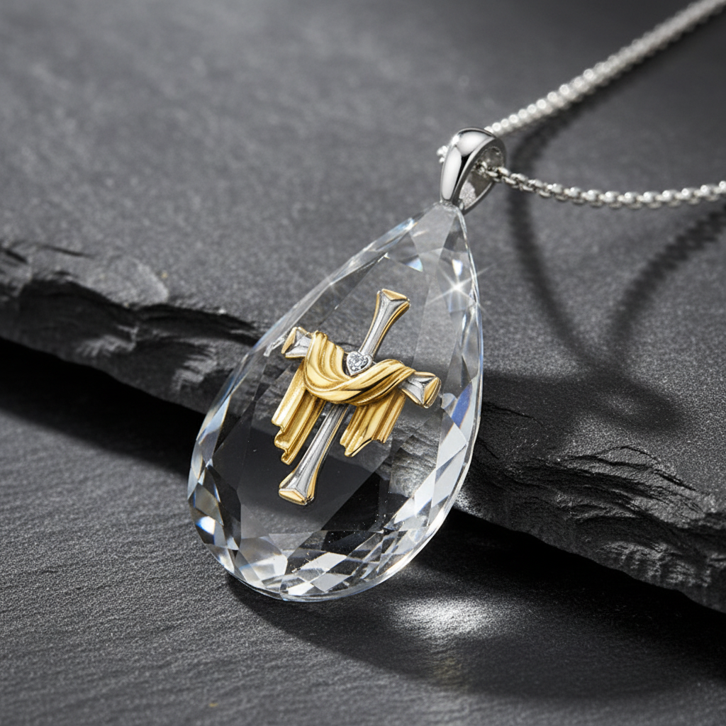 Cross Crystal Teardrop - Slate