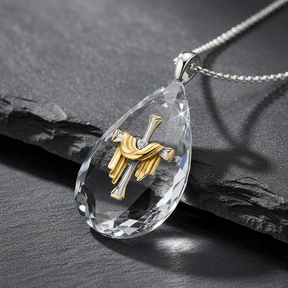 Cross Crystal Teardrop - Slate