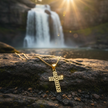 Cross pendant with greenery